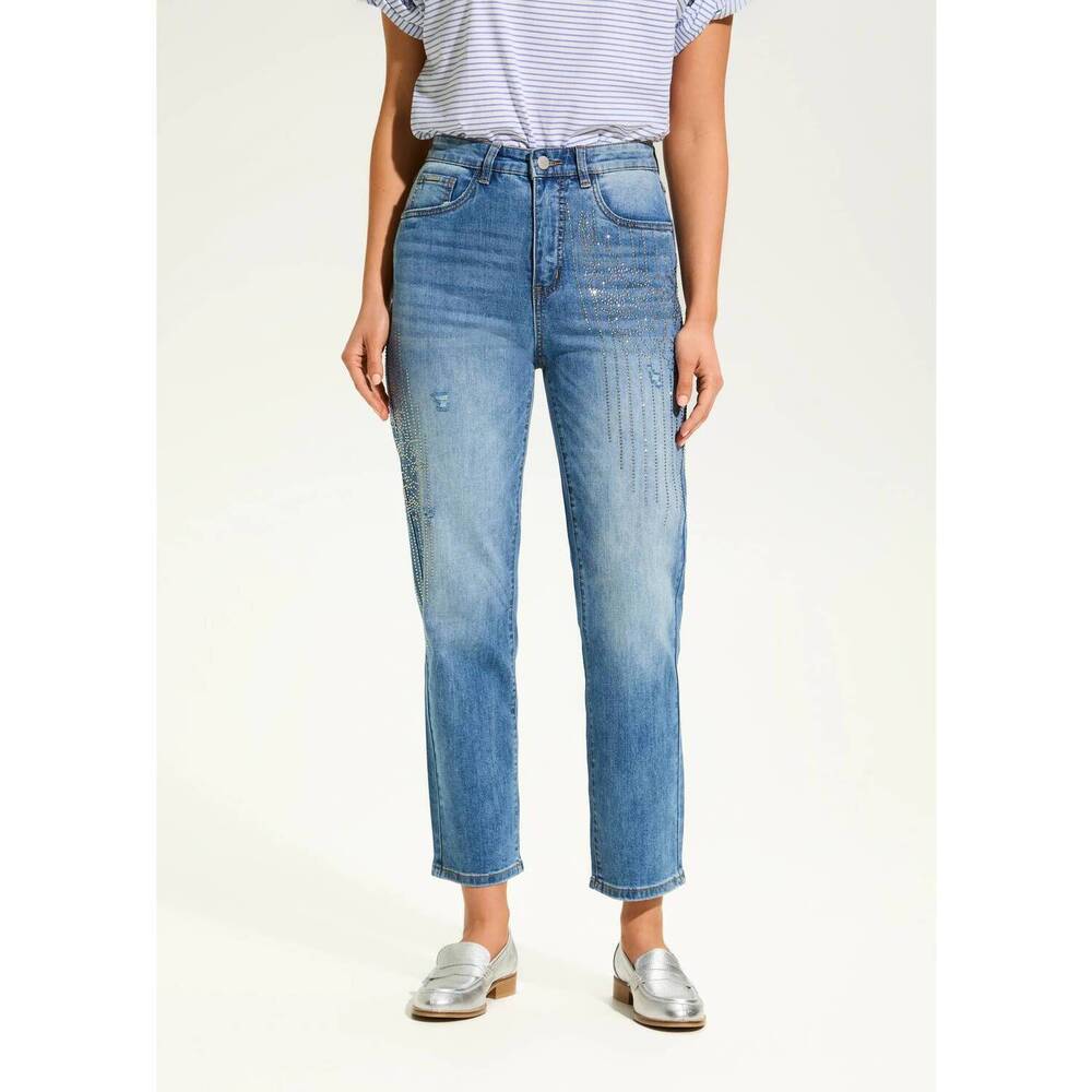 NEW FDJ suzanne straight leg ankle jeans in medium wash with rhinestone embellis